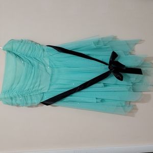 deb Teal & Black Strapless Dress